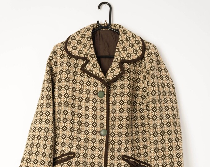 Womens Vintage Welsh Wool Coat / Longline Jacket in Two Tone Brown Abstract Pattern Medium Etsy