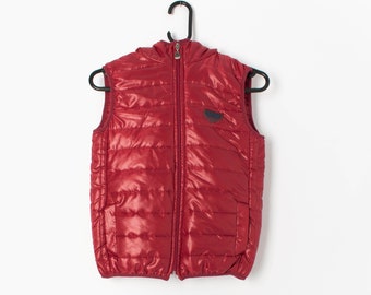 Vintage boys body warmer gilet in red with hood circa 1990s - age 12 years
