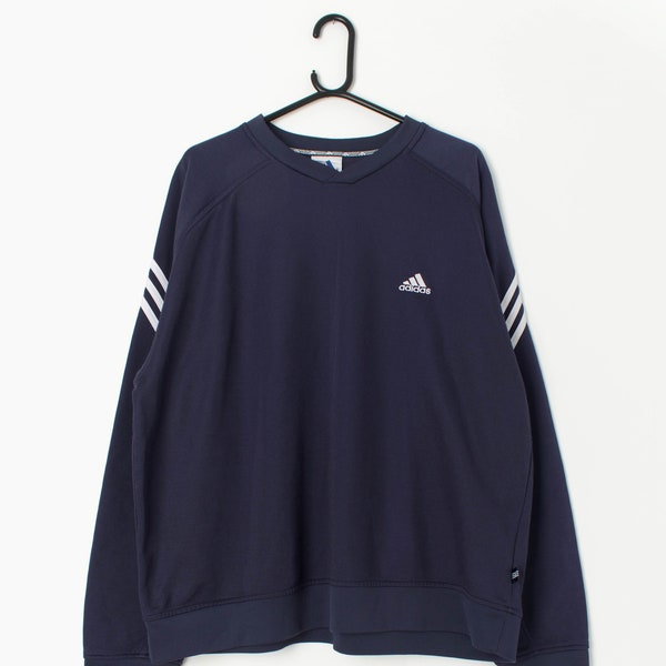 Vintage Adidas sweatshirt Y2K navy blue with white stripes - XL