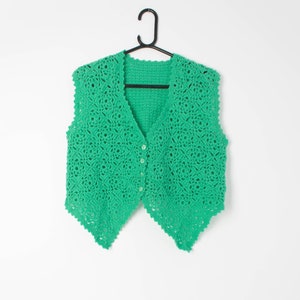 Vintage crochet vest in apple green, hand knitted bohemian summer Medium / Large image 1