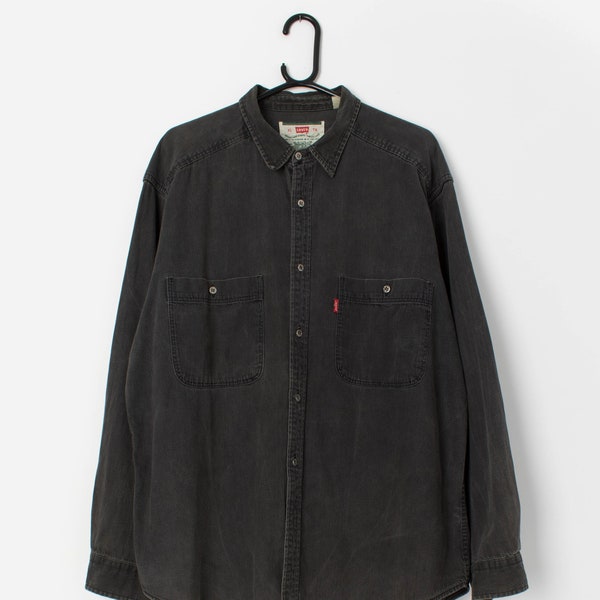 Vintage 90s Levis denim shirt in grey black - XL