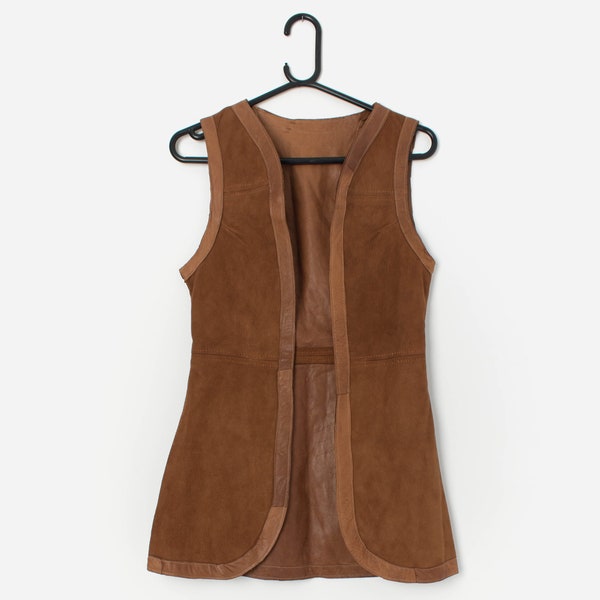 Vintage brown suede vest with tan trim - XS