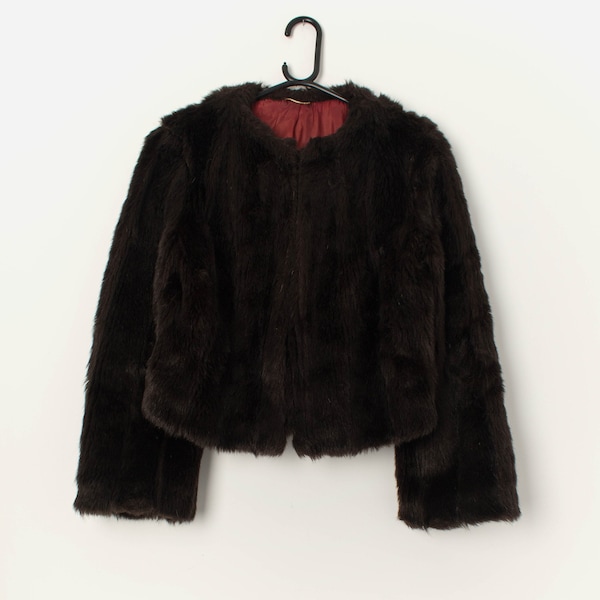 Vintage faux fur cropped boxy jacket in dark brown - Small / Medium