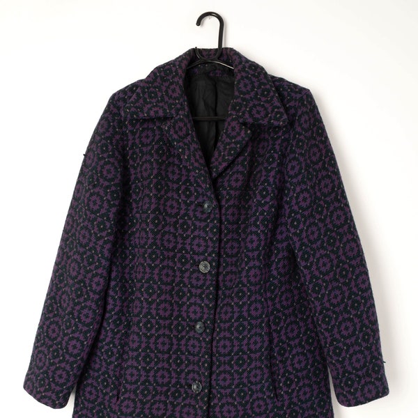 Vintage Welsh wool jacket in purple geometric design - Medium