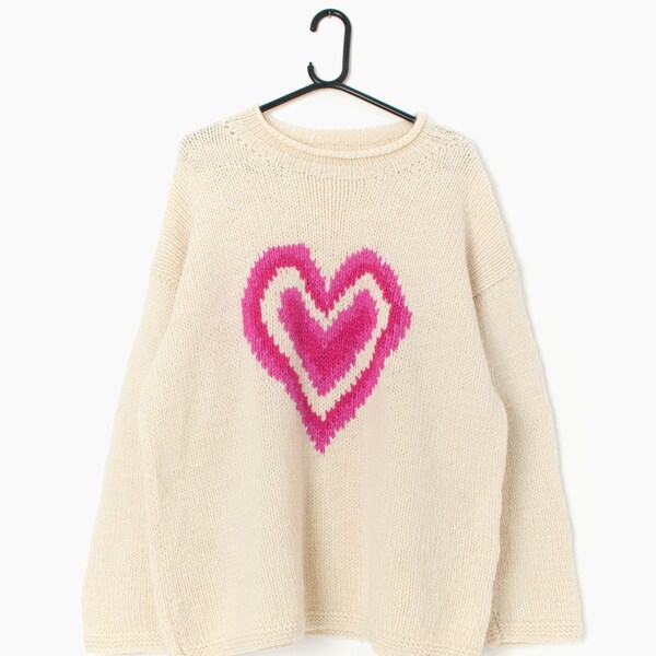 Vintage Pachamama jumper with stunning pink hearts - Large / XL