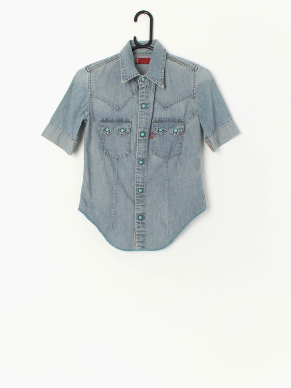 Vintage Levis blue denim western shirt / blouse -… - image 1