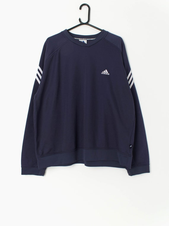 Vintage Adidas Sweatshirt Y2K Navy Blue With White Stripes XL Etsy