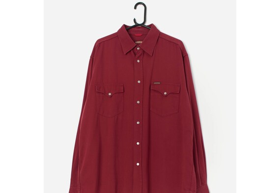 Vintage red western shirt with snap buttons - XL - Gem