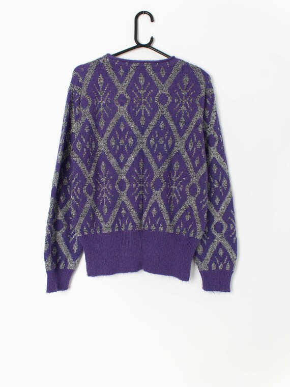 Vintage Christmas sweater in purple with sparkly … - image 4