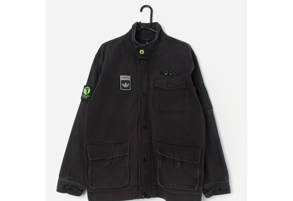 Vintage Adidas Denim Jacket Utility Jacket Black Vintage Workwear Mens Large Etsy