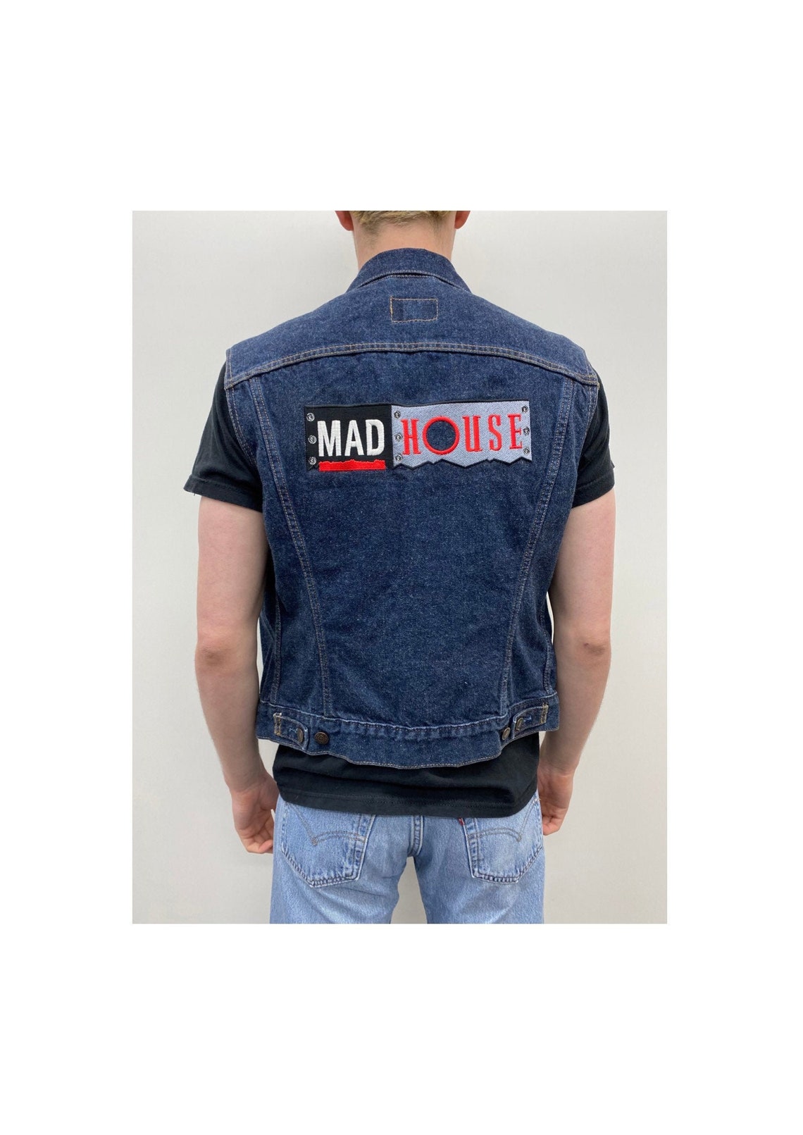 Vintage Mens Levis Sleeveless Denim Jacket Dark Blue with Tan Etsy