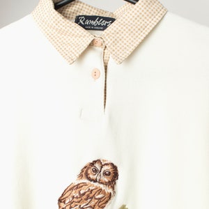 Vintage collared sweatshirt with embroidered owl in cream and brown Large image 2