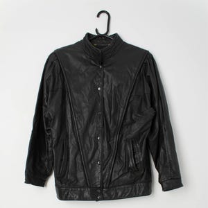 Veste en cuir noire des années 80 avec épaulettes classique rocker pour femme - Moyenne / Grande