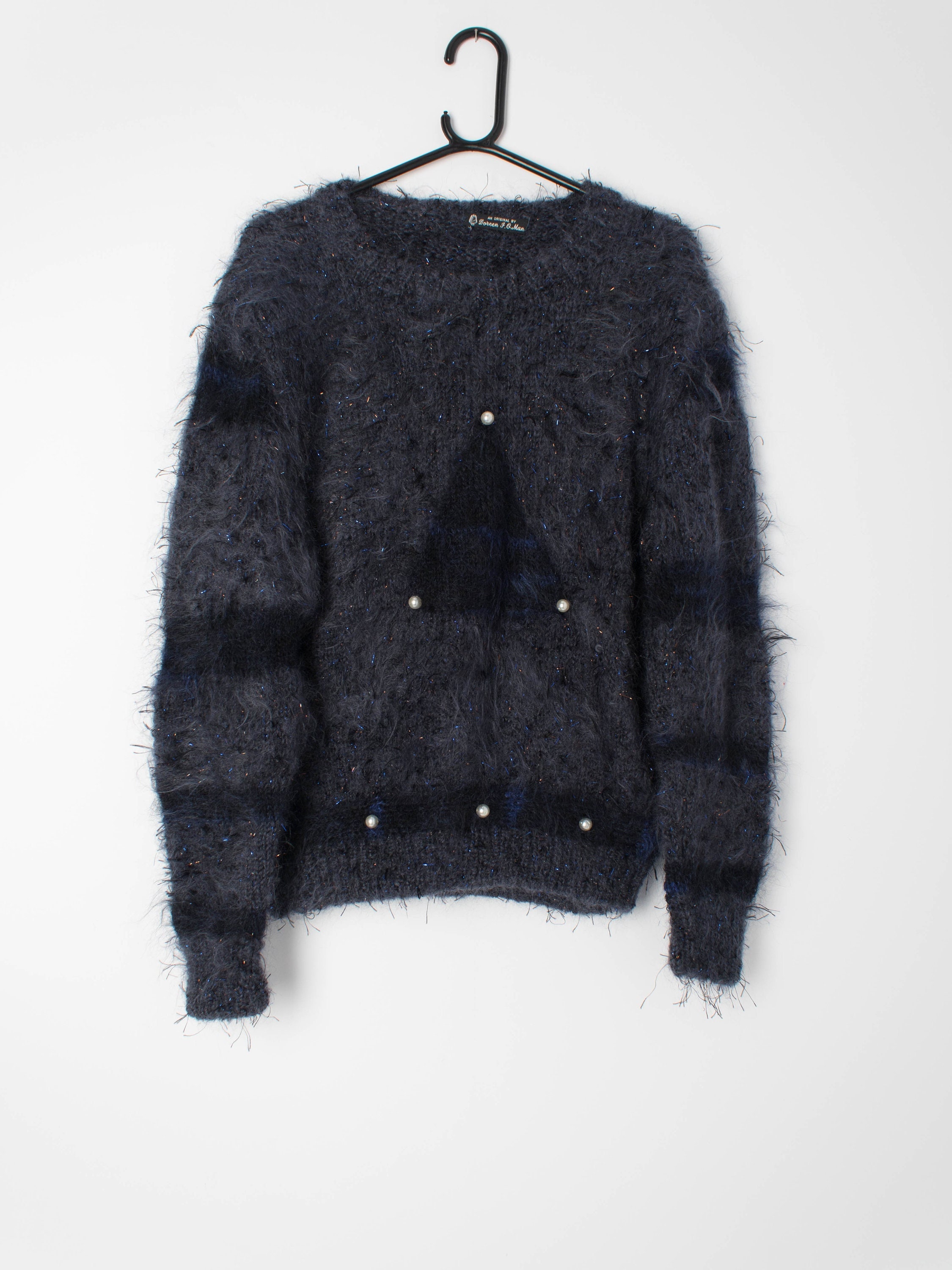 Womens Vintage Fluffy Navy Mohair Blend 