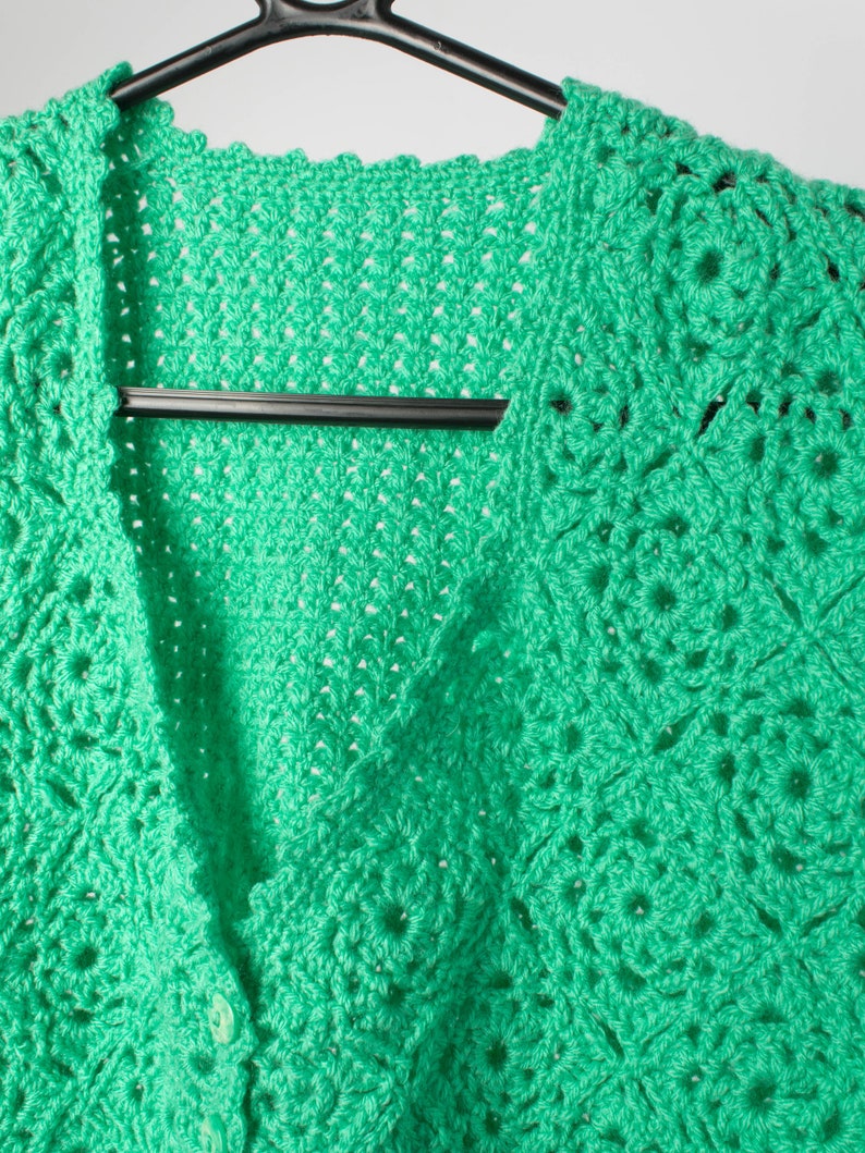 Vintage crochet vest in apple green, hand knitted bohemian summer Medium / Large image 2