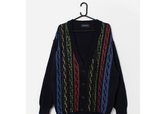 90s Vintage 3D Knit Coogi Style Cardigan in Navy, Red and Green  