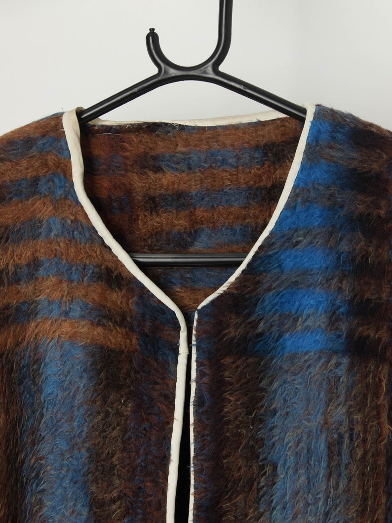 Vintage Fluffy Handmade Waistcoat / Gilet in Blue and Brown Medium ...