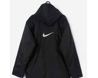 Nike 90s Vintage Nylon Jacket Back Logo Hood Zip Up Medium