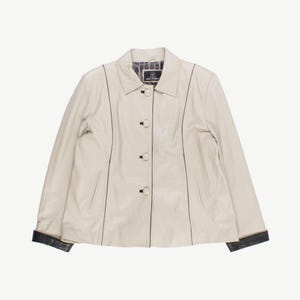 veste en cuir beige pour femmes vintage, veste en cuir souple doublée de l'an 2000 - Moyenne / Grande