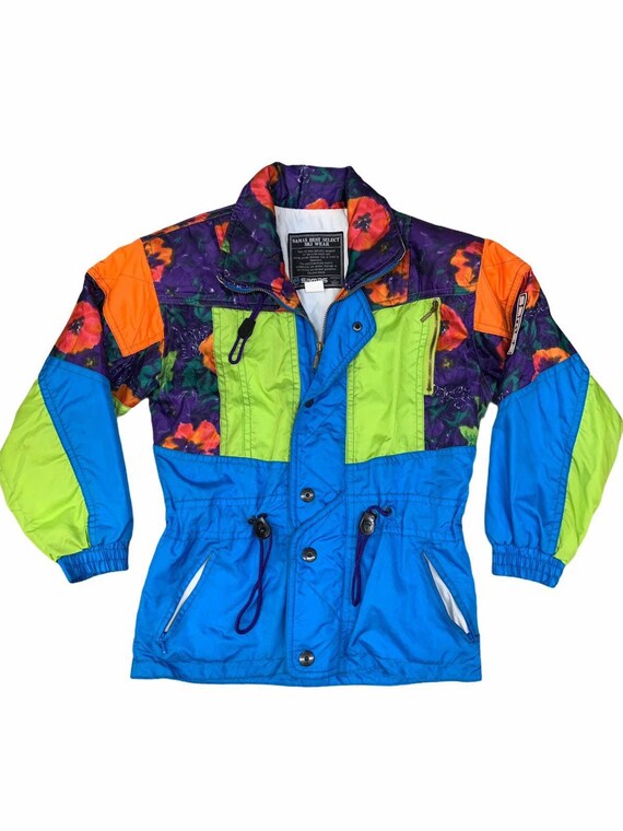 Vintage Winter Ski Jacket Neon Green Multicoloured