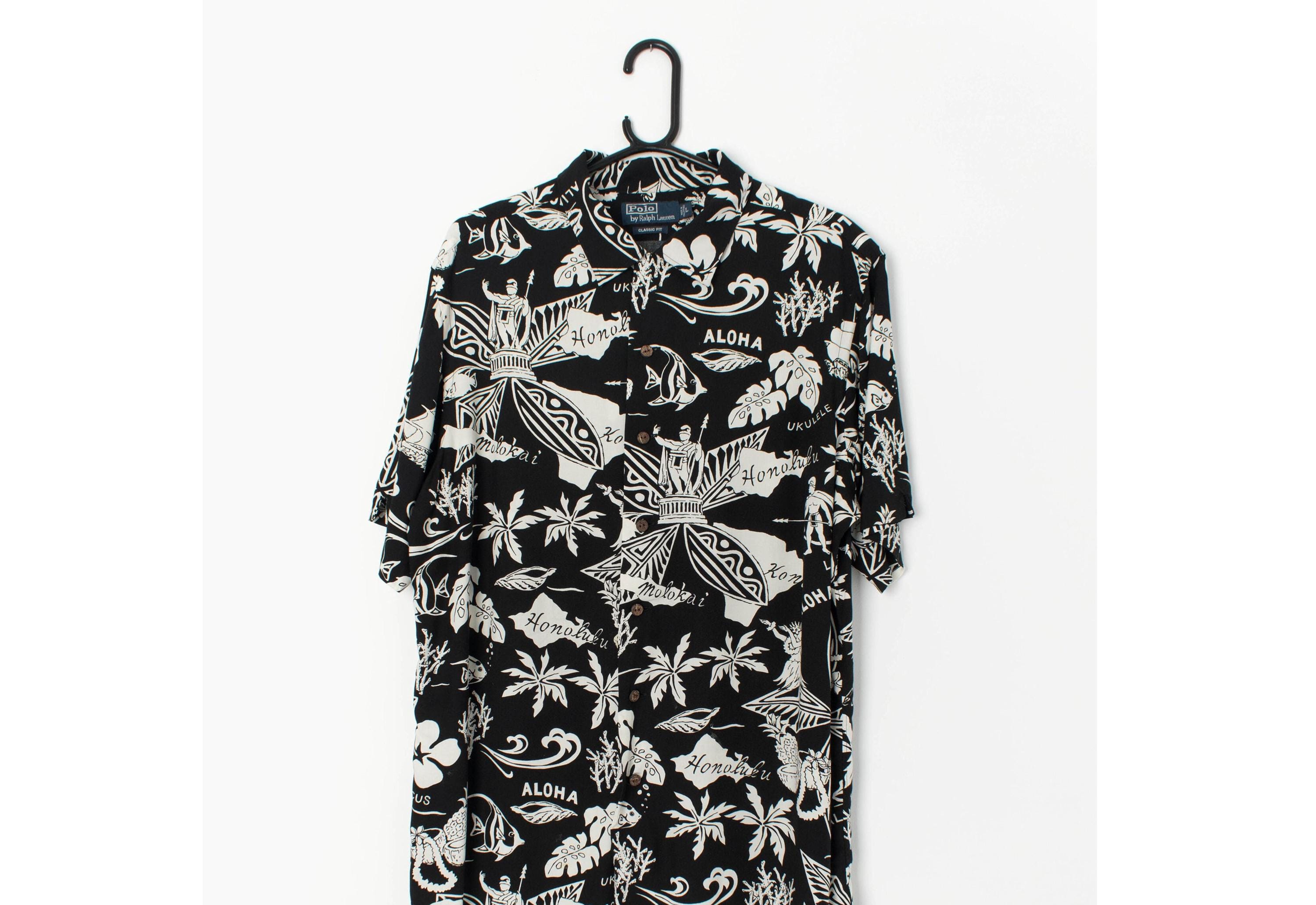 90s Vintage Ralph Lauren Hawaiian Shirt Bold in Black and White 