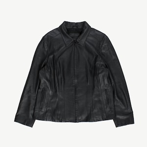 Veste ajustée en cuir souple vintage de l'an 2000, blazer zippé en cuir véritable - moyen/grand