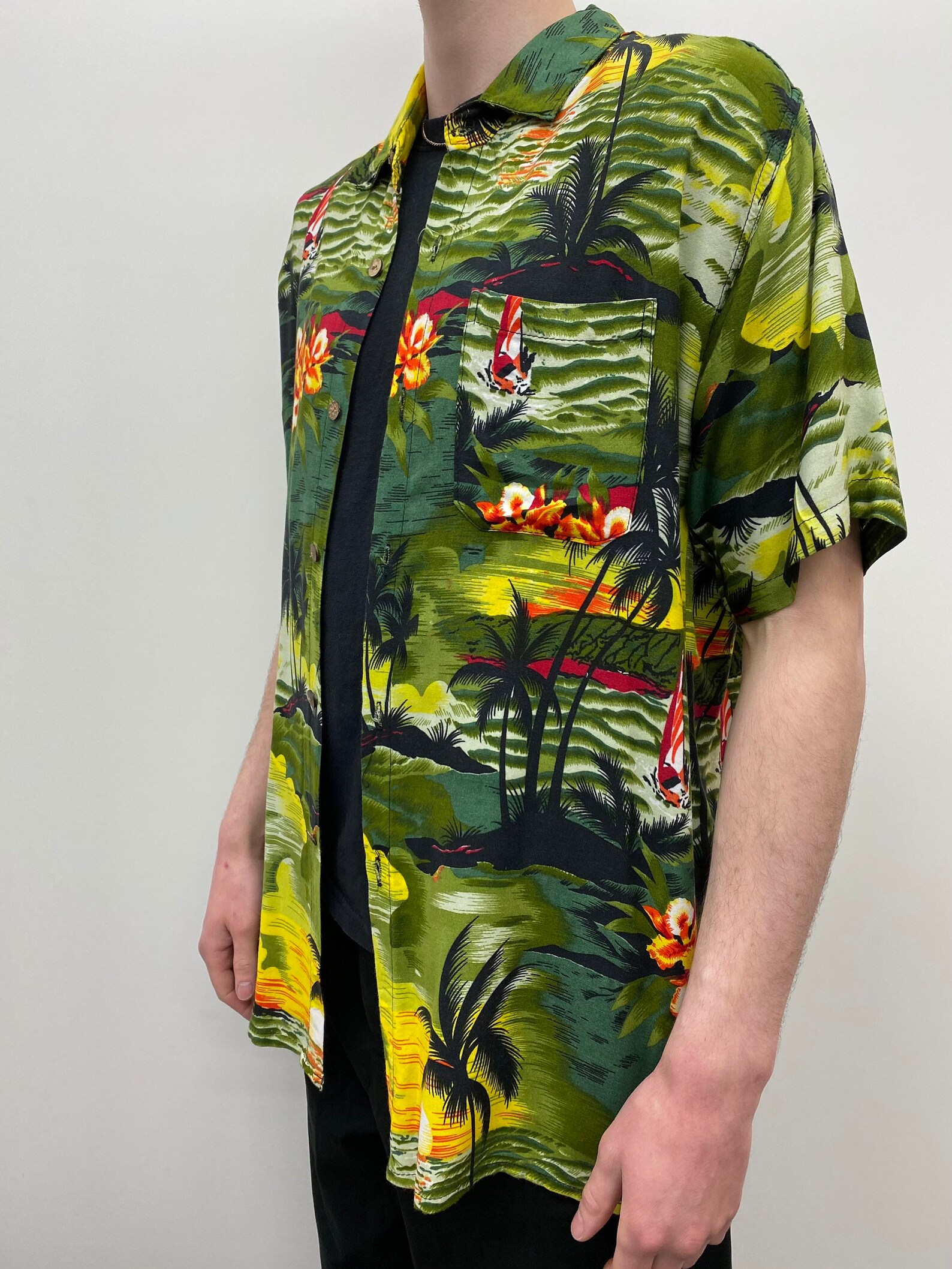 Vintage Tropical Hawaiian Mens Shirt Forest Green Palm Trees | Etsy