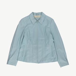 Veste en cuir bleu bébé, blazer pour femmes ajusté pastel, vintage - Petit / Moyen