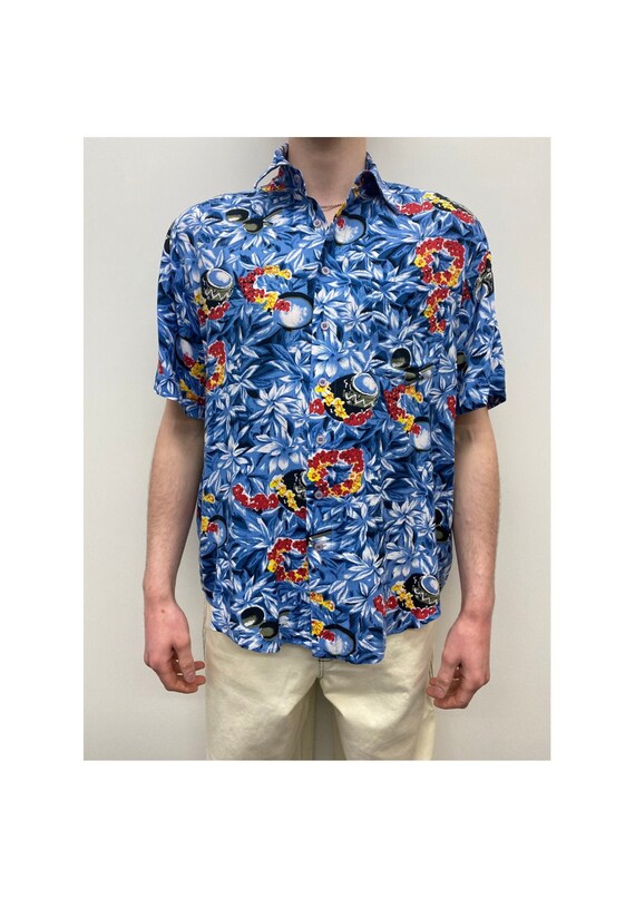 Hawaiian Shirt: 90s -Tommy Bahama- Mens red background heavy