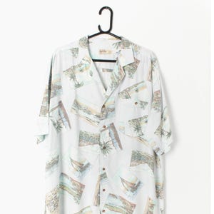 Mens Hawaiian shirt with picture postcard and holiday photo pattern - Large / XL