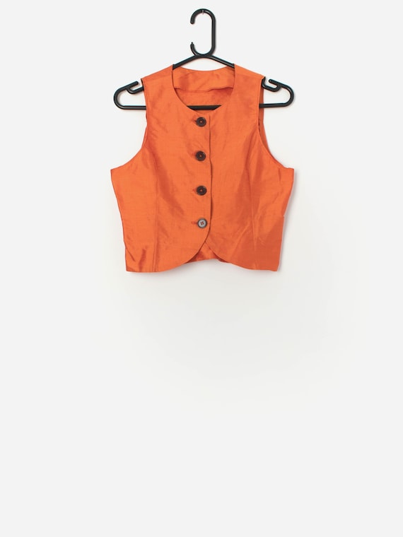 Vintage Y2K bright orange raw silk top - XS