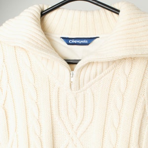 Vintage quarter zip cable knit wool sweater in cream Medium / Large image 2