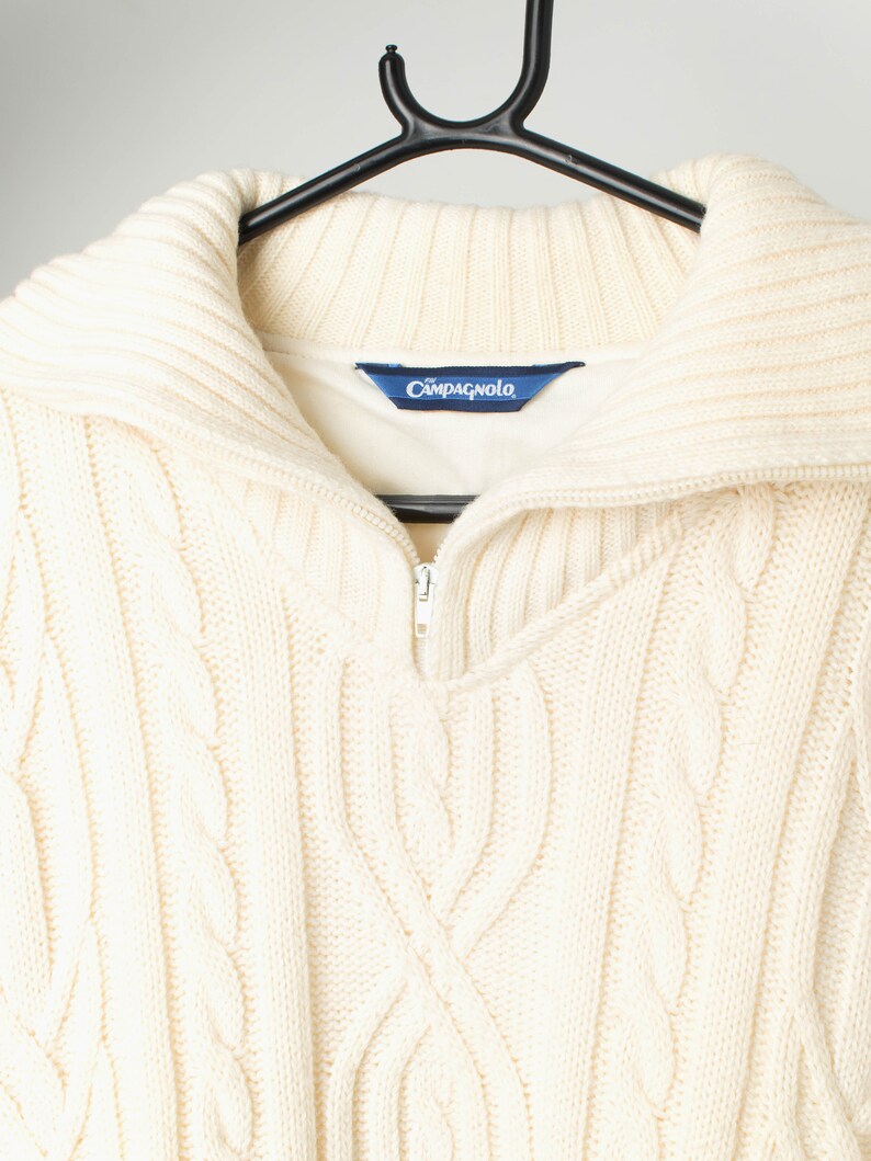 Vintage quarter zip cable knit wool sweater in cream Medium / Large image 2