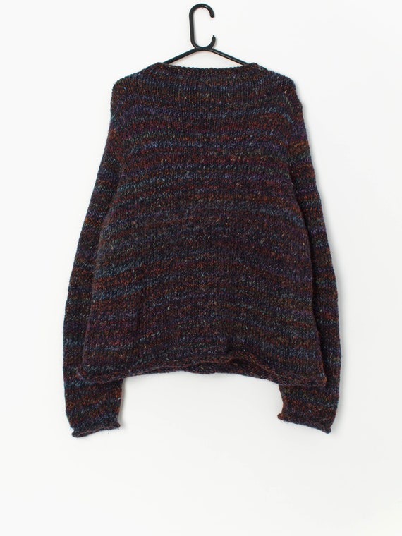 Vintage chunky rainbow handknitted jumper - Medium - image 3