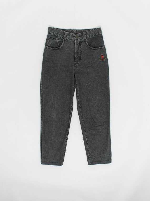 Vintage 80s grey mom jeans with embroidered detai… - image 1
