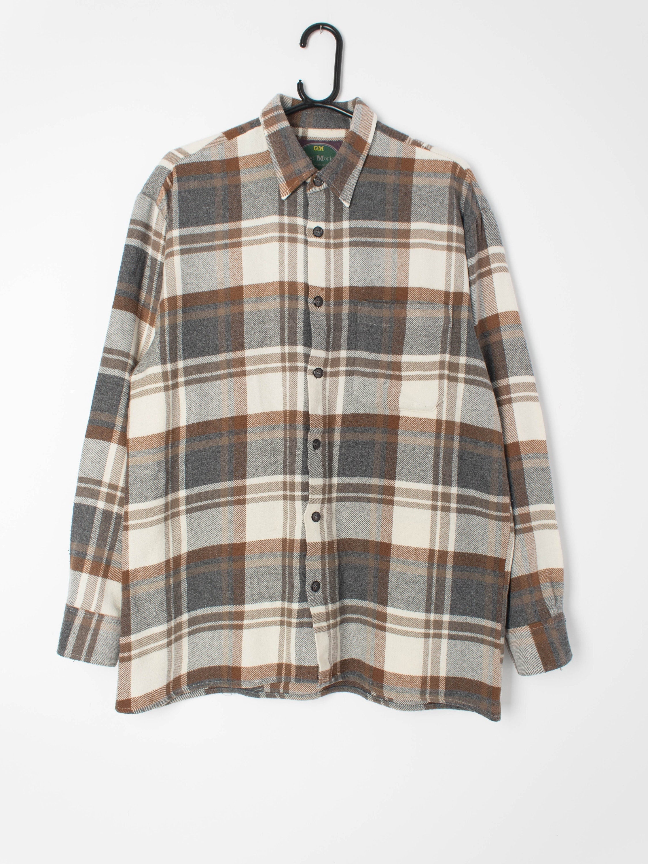 Mens Vintage White Flannel Shirt With 