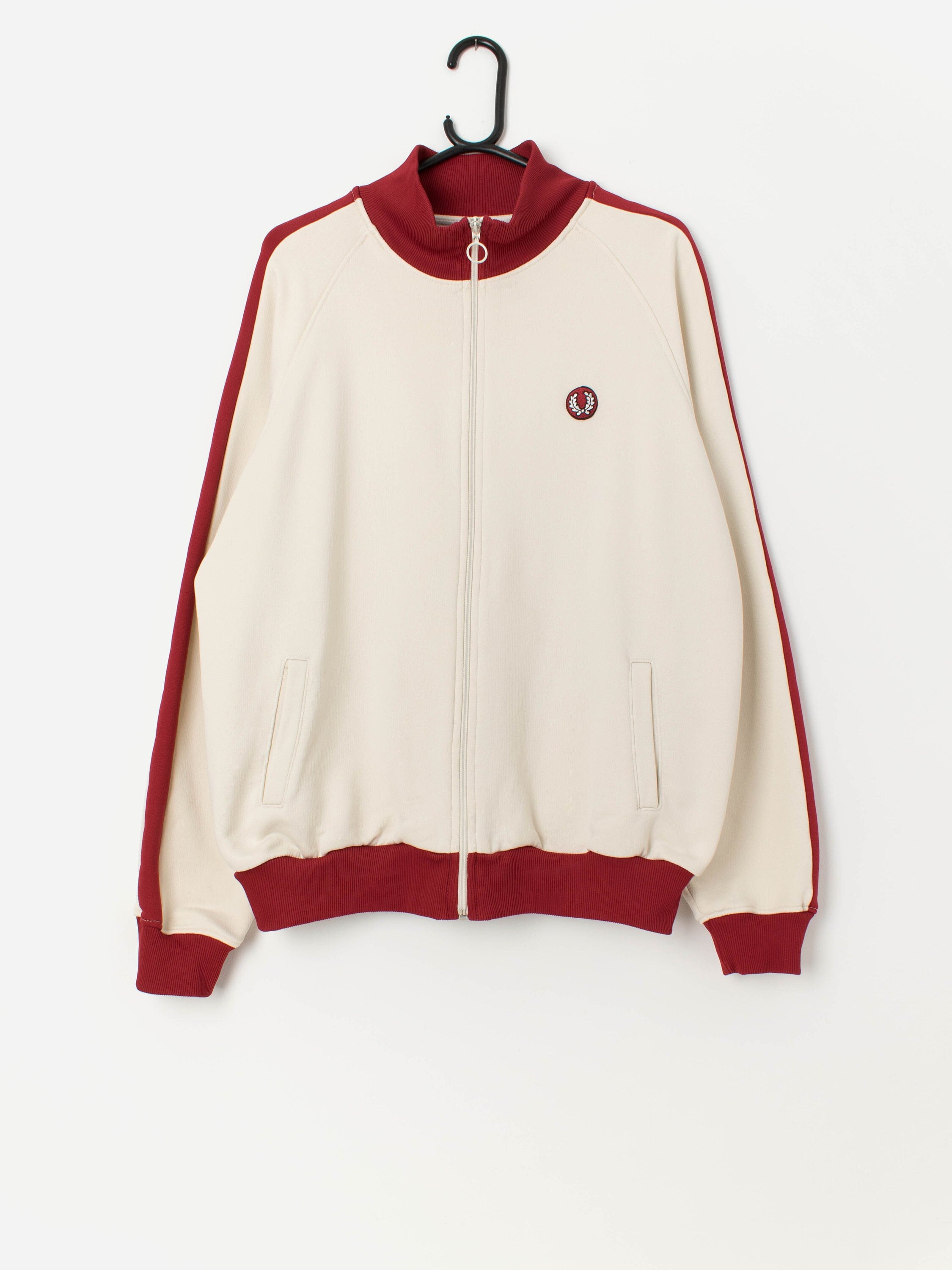 90s Vintage Fred Perry Track Jacket in Cream and Red - Large 90s Vintage Fred Perry Track Jacket in Cream and Red - Large