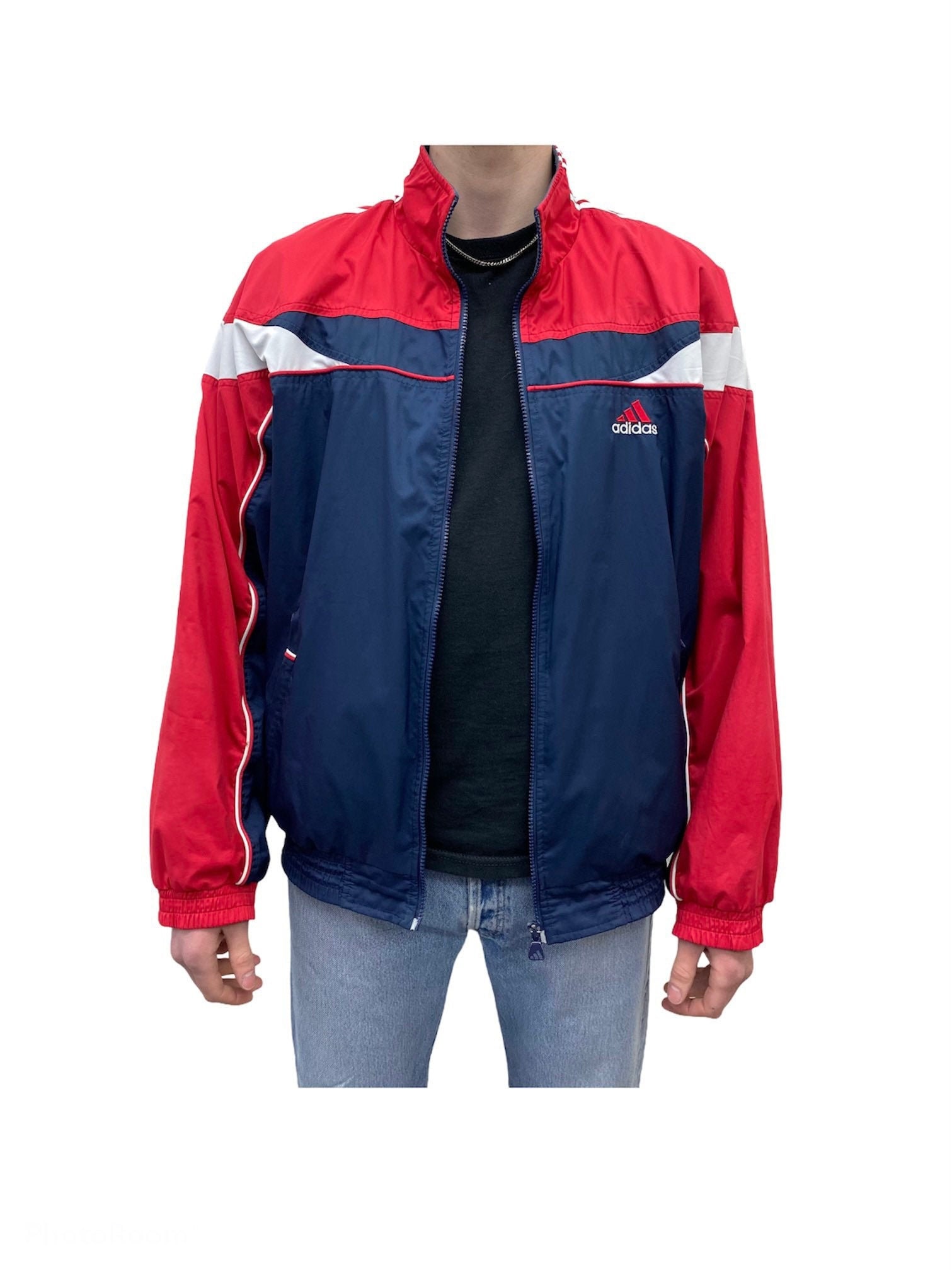 Adidas Windbreaker Sports Jacket in Navy and Red With Three - Etsy