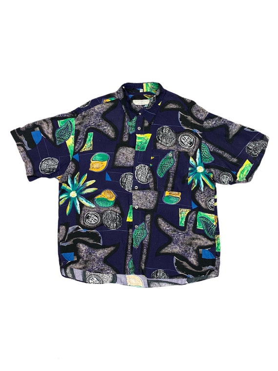 Vintage 90s Colourful Abstract Short Sleeve Womens Shirt Size XL