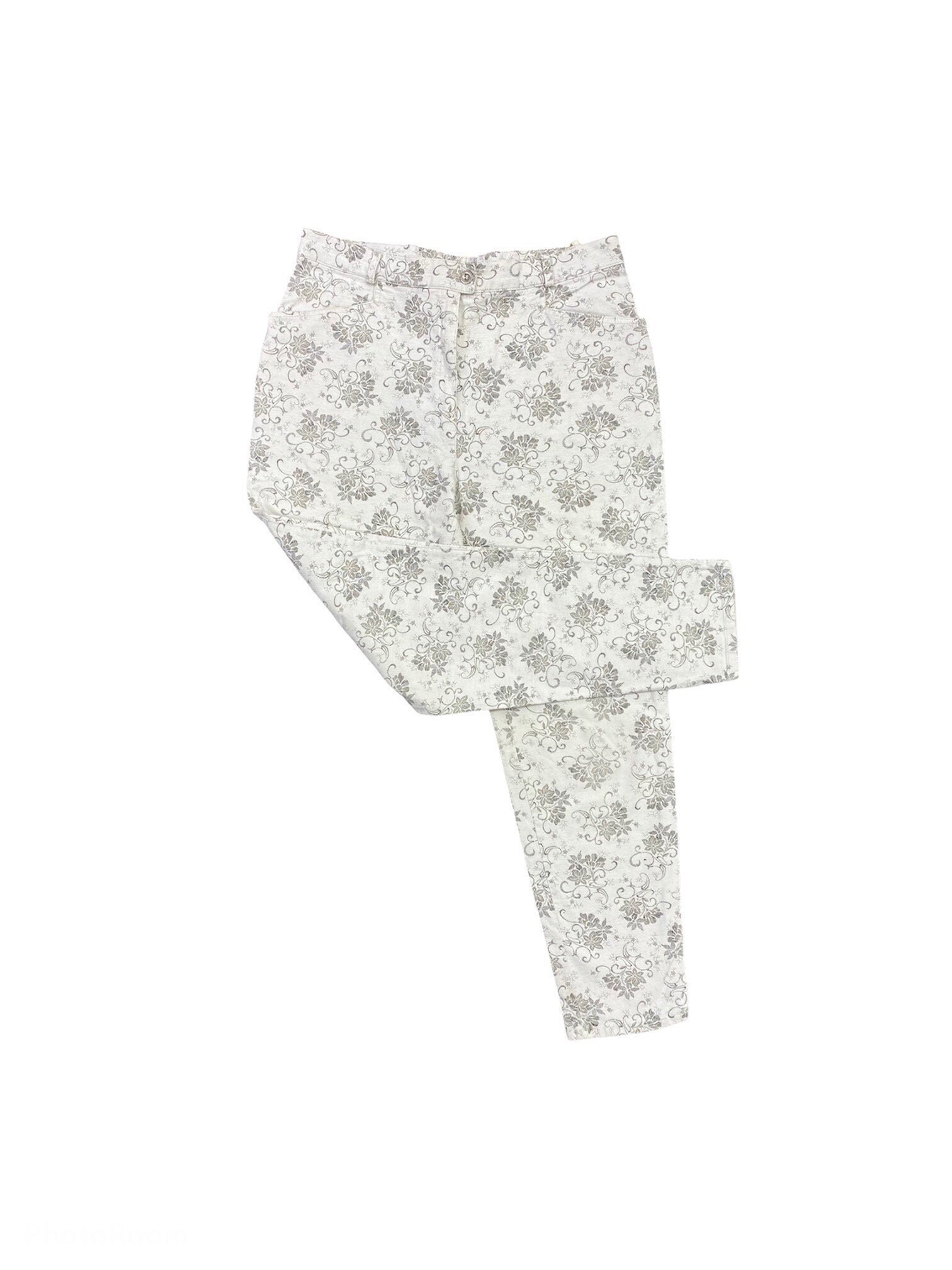 90s Vintage High Waist Floral Jeans 