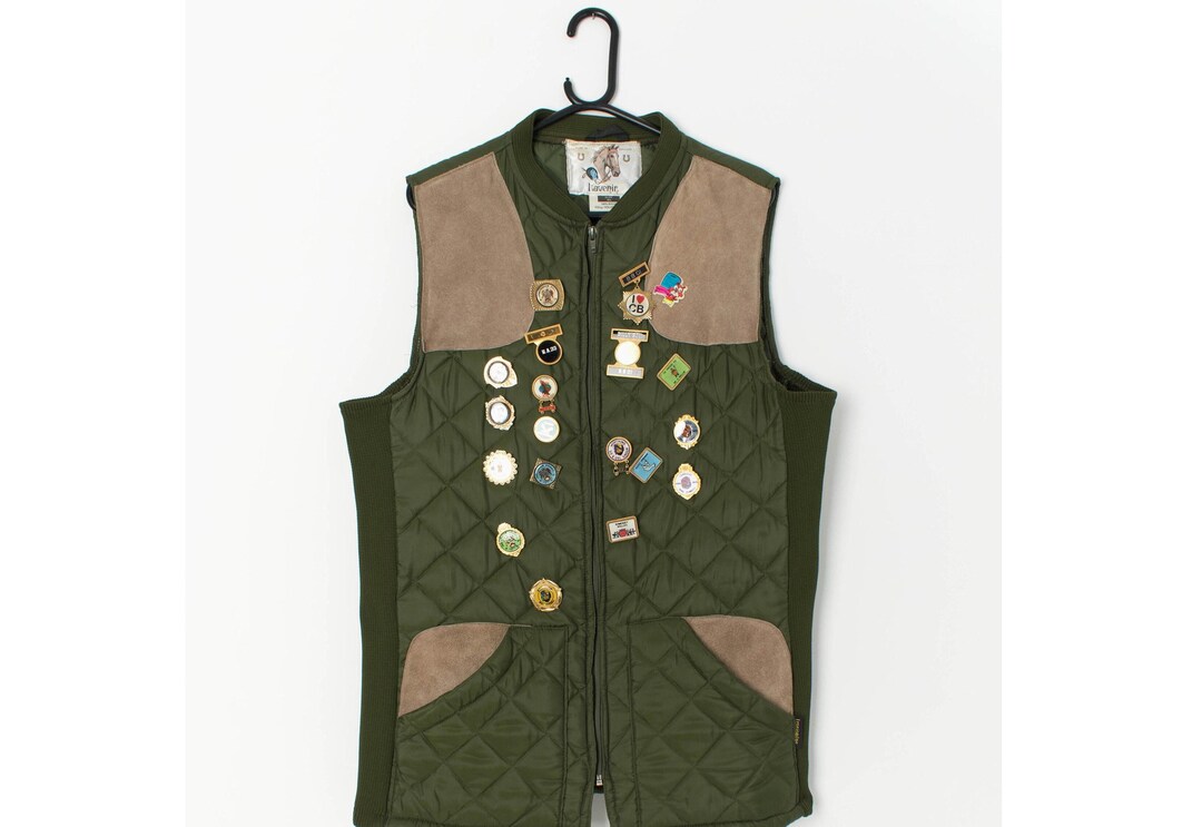 Vintage Quilted Gilet by Lavenir With Badges, 90s Horse Riding 