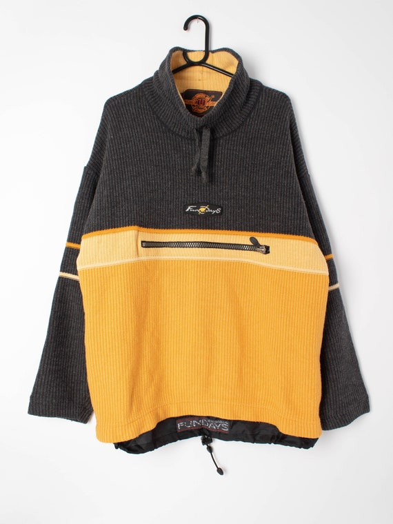 StCyrVintage Mens Vintage 1990s Fun Days High Neck Pullover Ski Sweater with Waterproof Lining and Central Chest Zip Pocket - Extra Large / 2XL