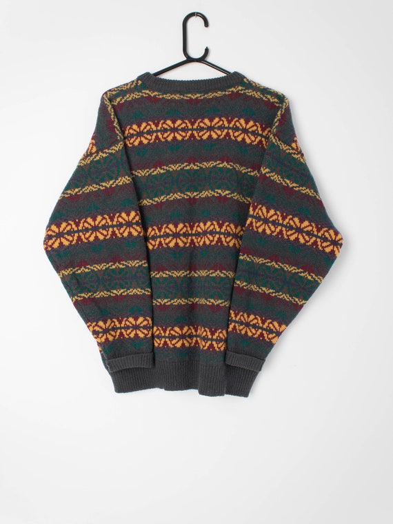 Shetland Striped Crew Neck Jumper - Orange/Green