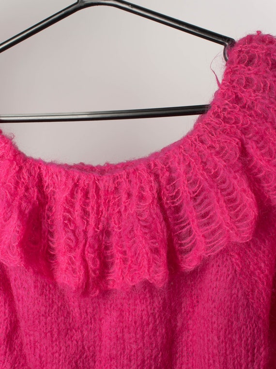Vintage hot pink mohair jumper with large ruffle coll… Gem