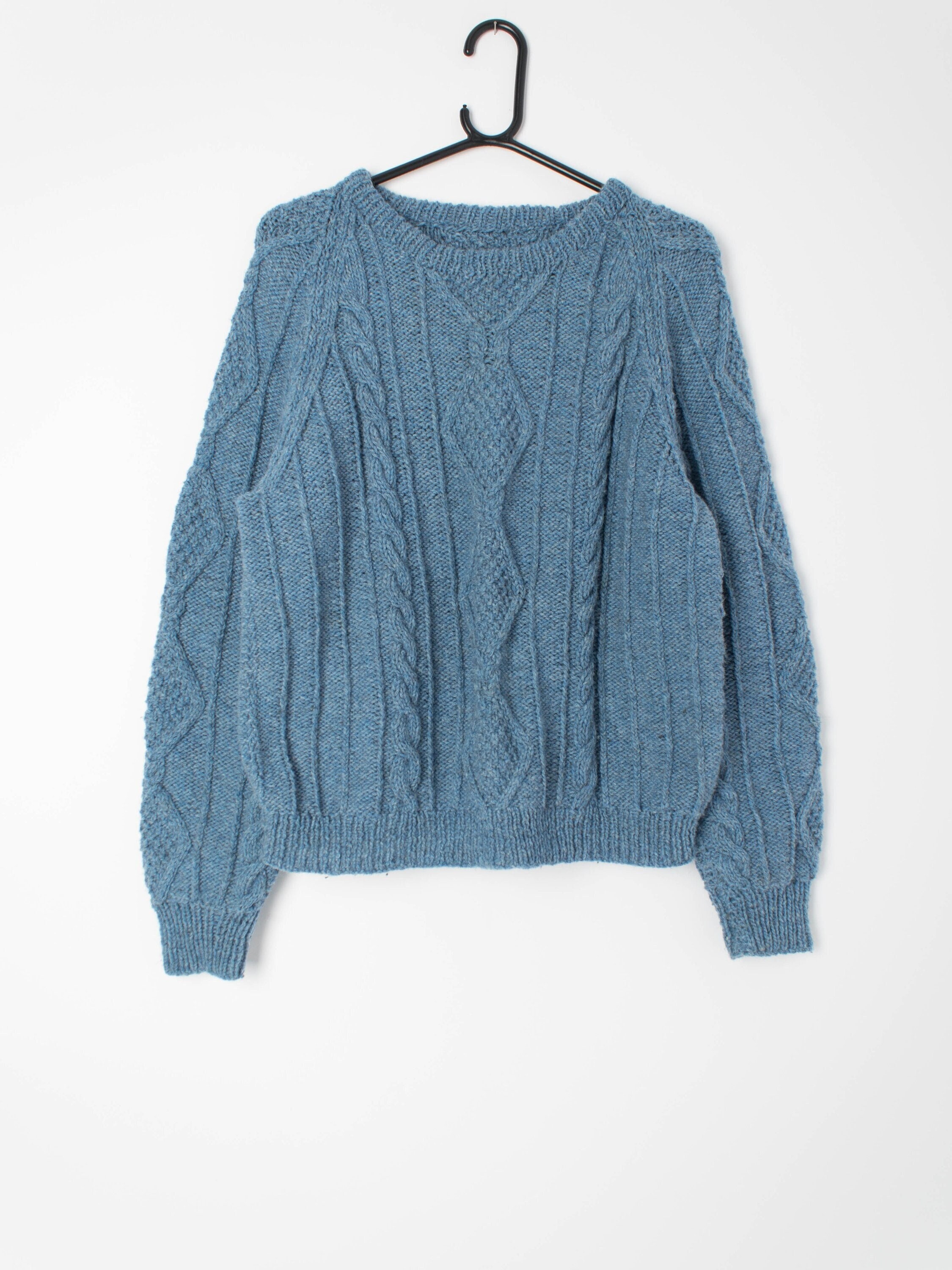 Mens Vintage Handmade Mottled Blue Cable Knit Jumper Small / - Etsy