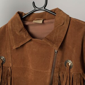 Vintage suede Jacket tan brown with belt and fringe details 1980s Western inspired Small image 3