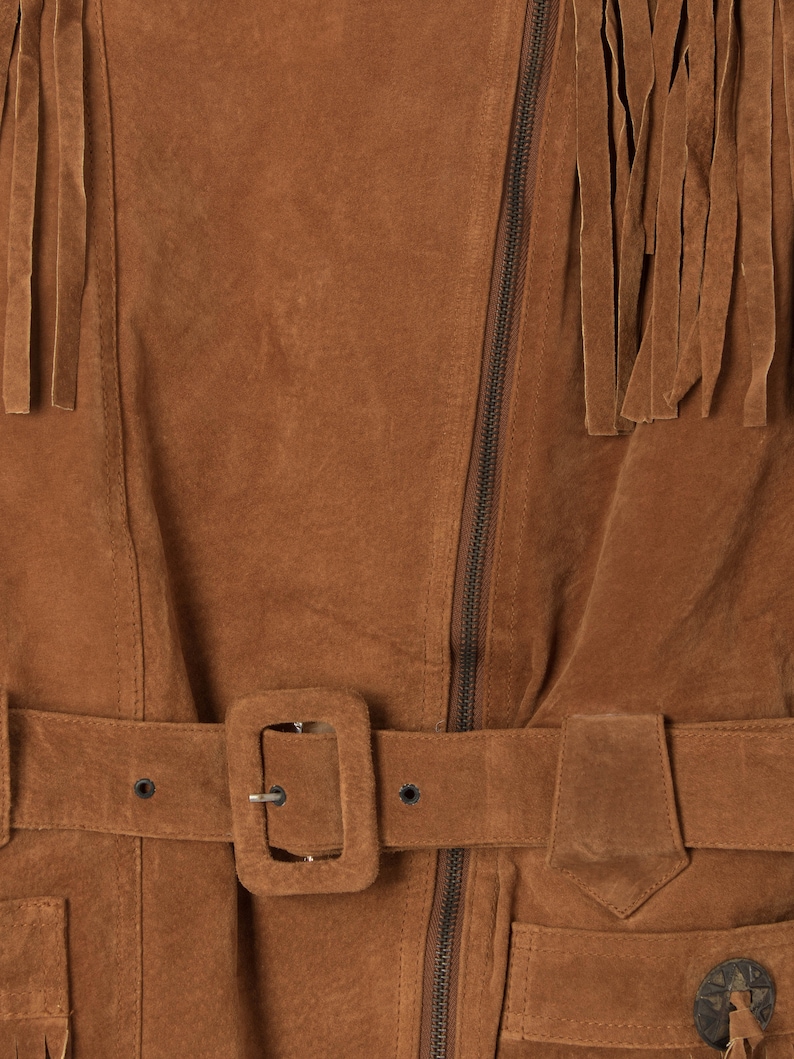 Vintage suede Jacket tan brown with belt and fringe details 1980s Western inspired Small image 2