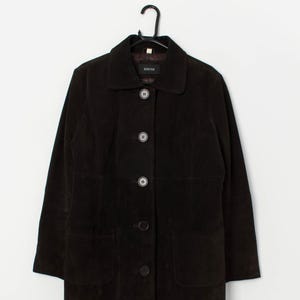 Veste longue en daim marron chocolat vintage de l'an 2000 - Moyenne / Grande