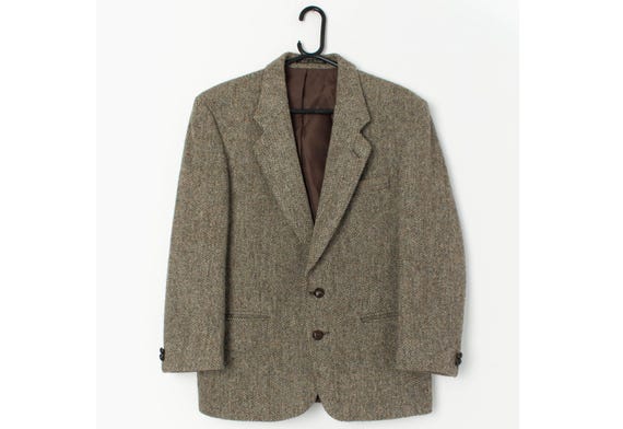 Mens Vintage Harris Tweed Jacket by Dunn and Co, Dark Beige Mens Vintage Harris Tweed Jacket by Dunn and Co, Dark Beige