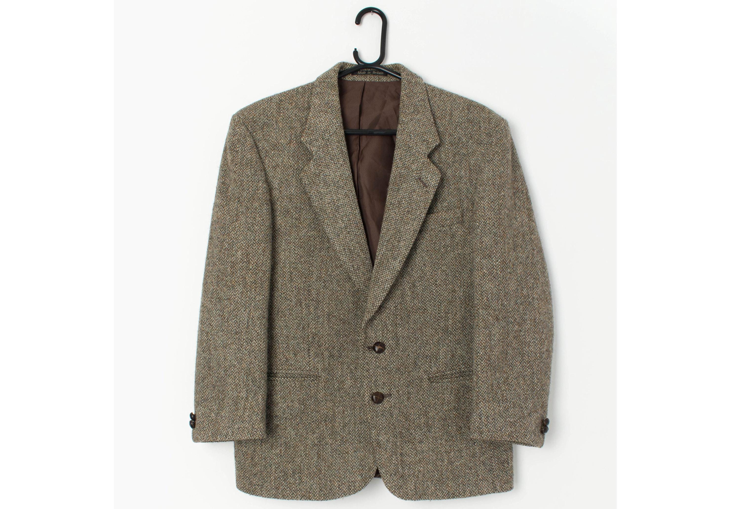 Mens Vintage Harris Tweed Jacket by Dunn and Co, Dark Beige Mens Vintage Harris Tweed Jacket by Dunn and Co, Dark Beige